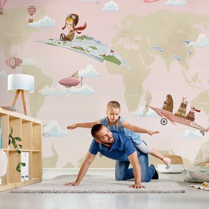 CHILDREN’S MURAL GIRL - Papier peint rose par Amelia Earhart - Décoration chambre fille