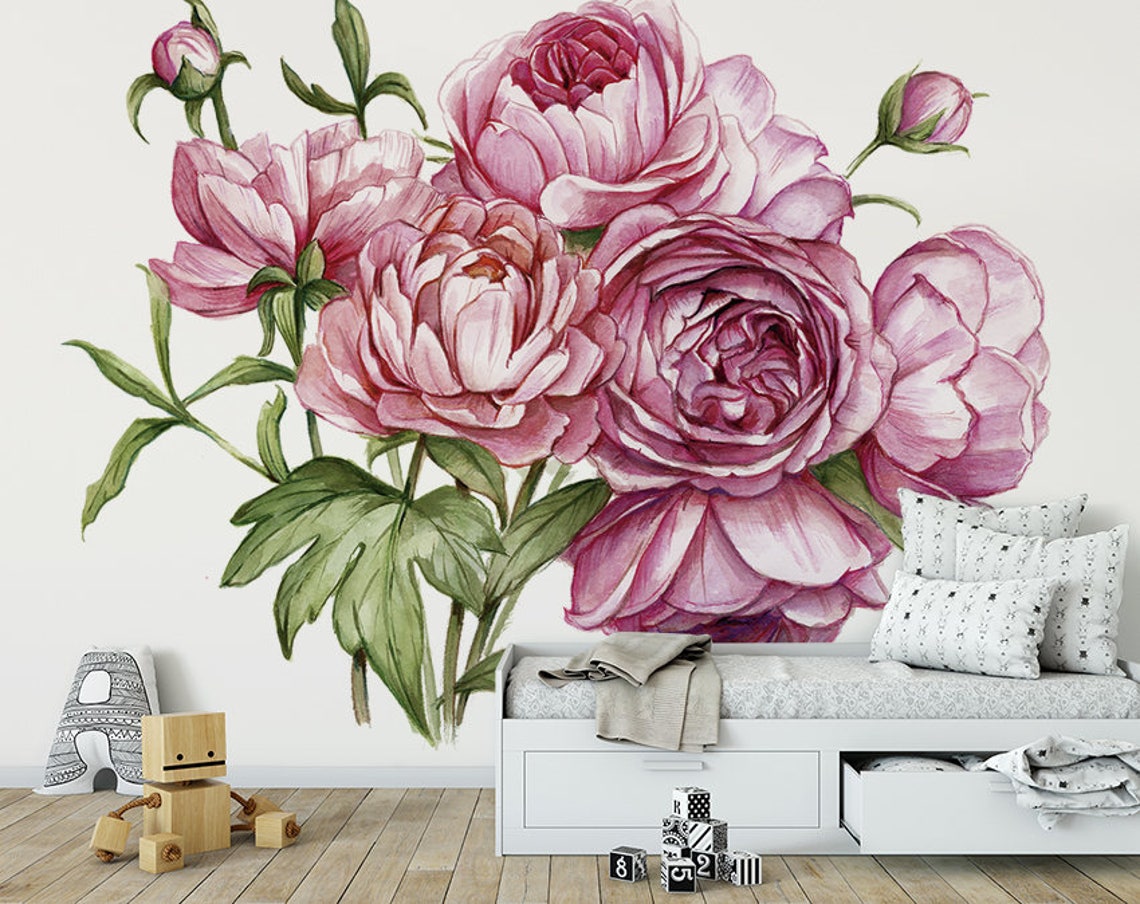 PINK PEONIES WALLPAPER Peonies Mural Wallpaper Peonies - Etsy