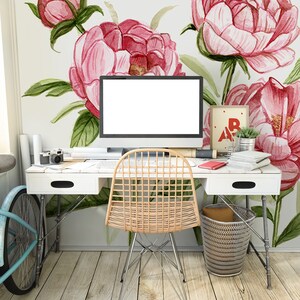 Watercolor Pink Peonies Mural - Peony Floral Wallpaper - Watercolor ...