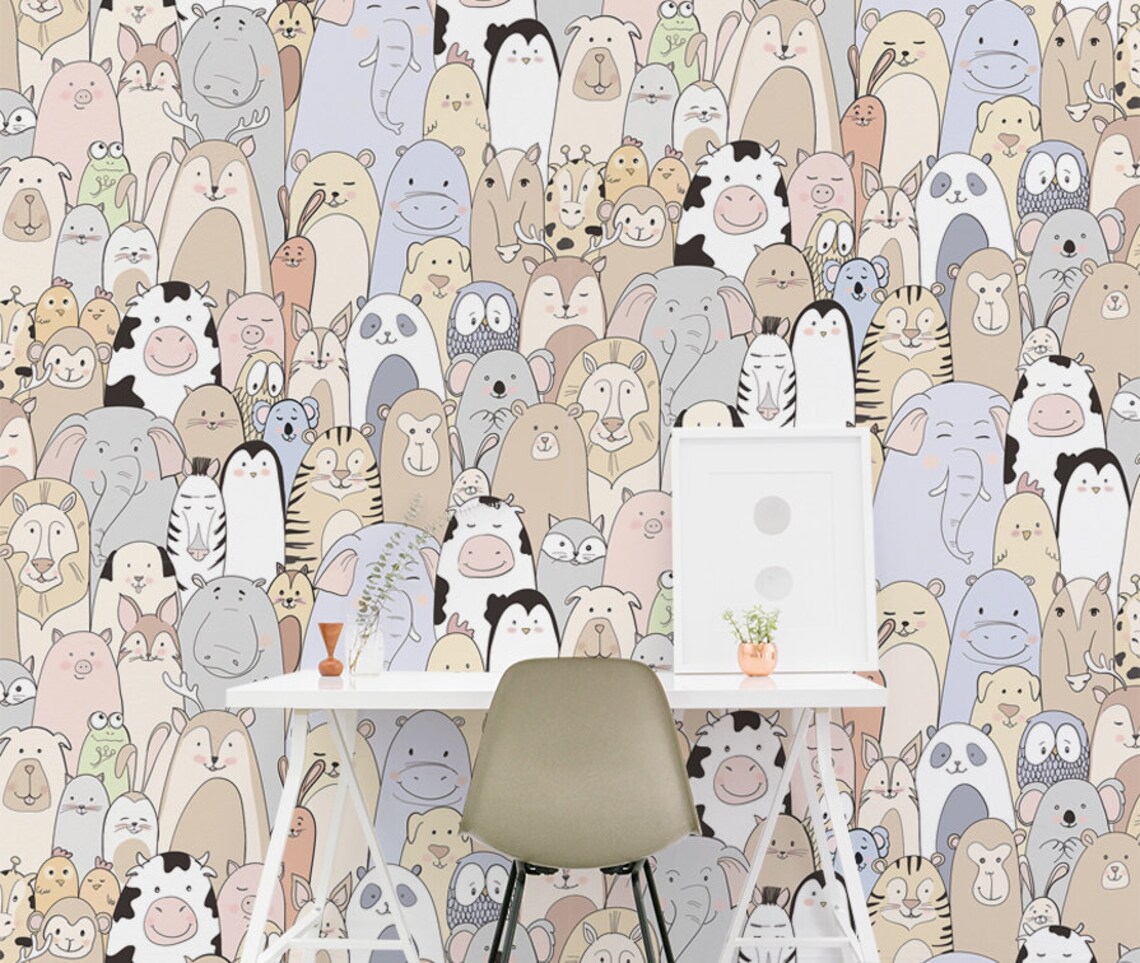 Children's Animal Wallpaper Children's Mural Zoo Etsy