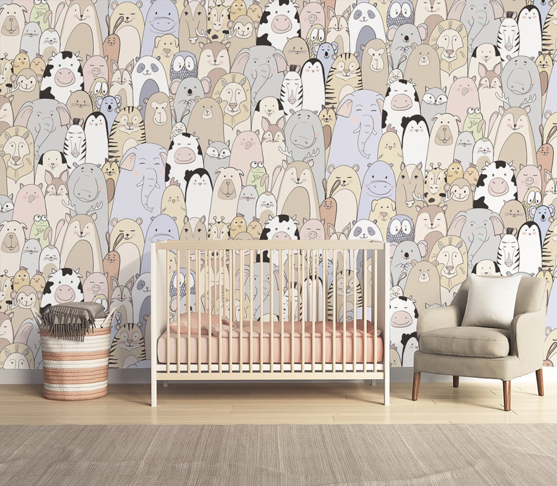 Children's Animal Wallpaper Children's Mural Zoo Etsy