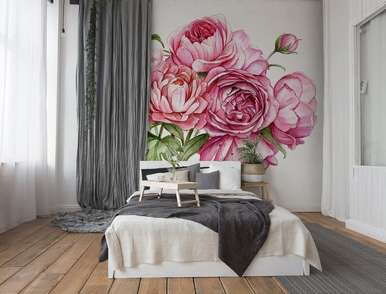 PINK PEONIES WALLPAPER, Peonies Mural, Wallpaper Peonies, Floral Wall ...