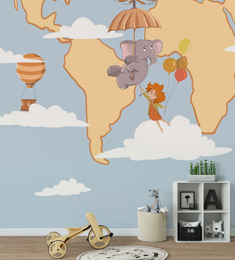children wallpaper animals and map nursery mural animals flying children/'s mural world map