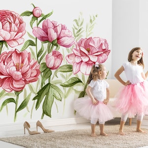  Murales de pared 3D pintados a mano con flores rosadas