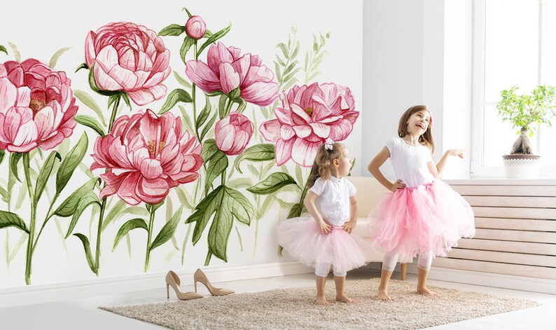 watercolor pink peonies mural watercolor peony wallpaper mural peony floral wallpaper