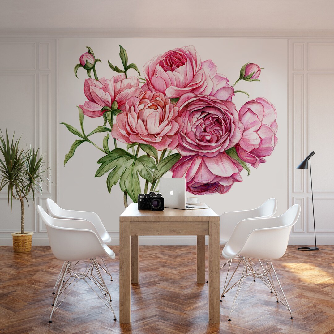 PINK PEONIES WALLPAPER, Peonies Mural, Wallpaper Peonies, Floral Wall ...