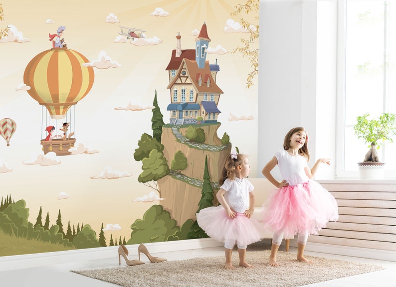 Red Riding Hood MURAL custom wallpaper children/'s tale wallpaper traditional illustration tale wallpaper