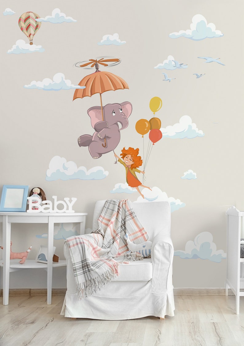 Nursery Wallpaper With an Elephant Children's Mural of Animal Baby's Room Wall Decoration