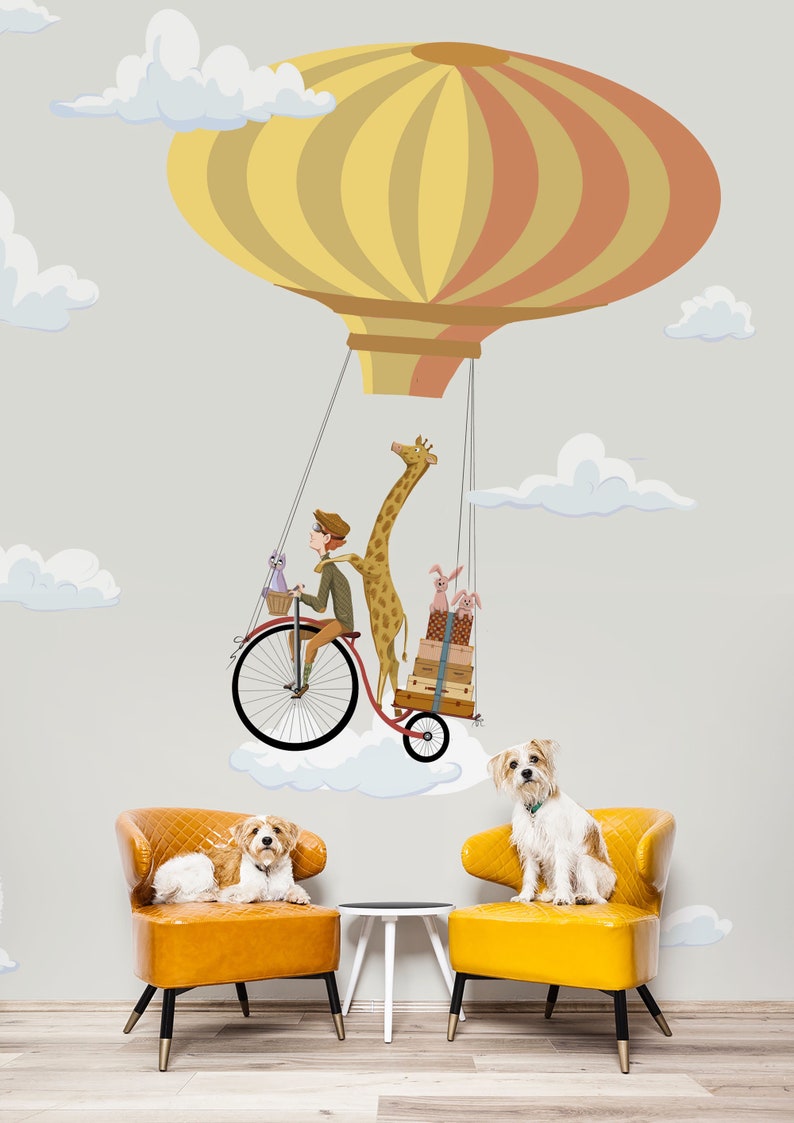 Kids Mural With Animals Yellow Wallpaper for Baby Room Etsy
