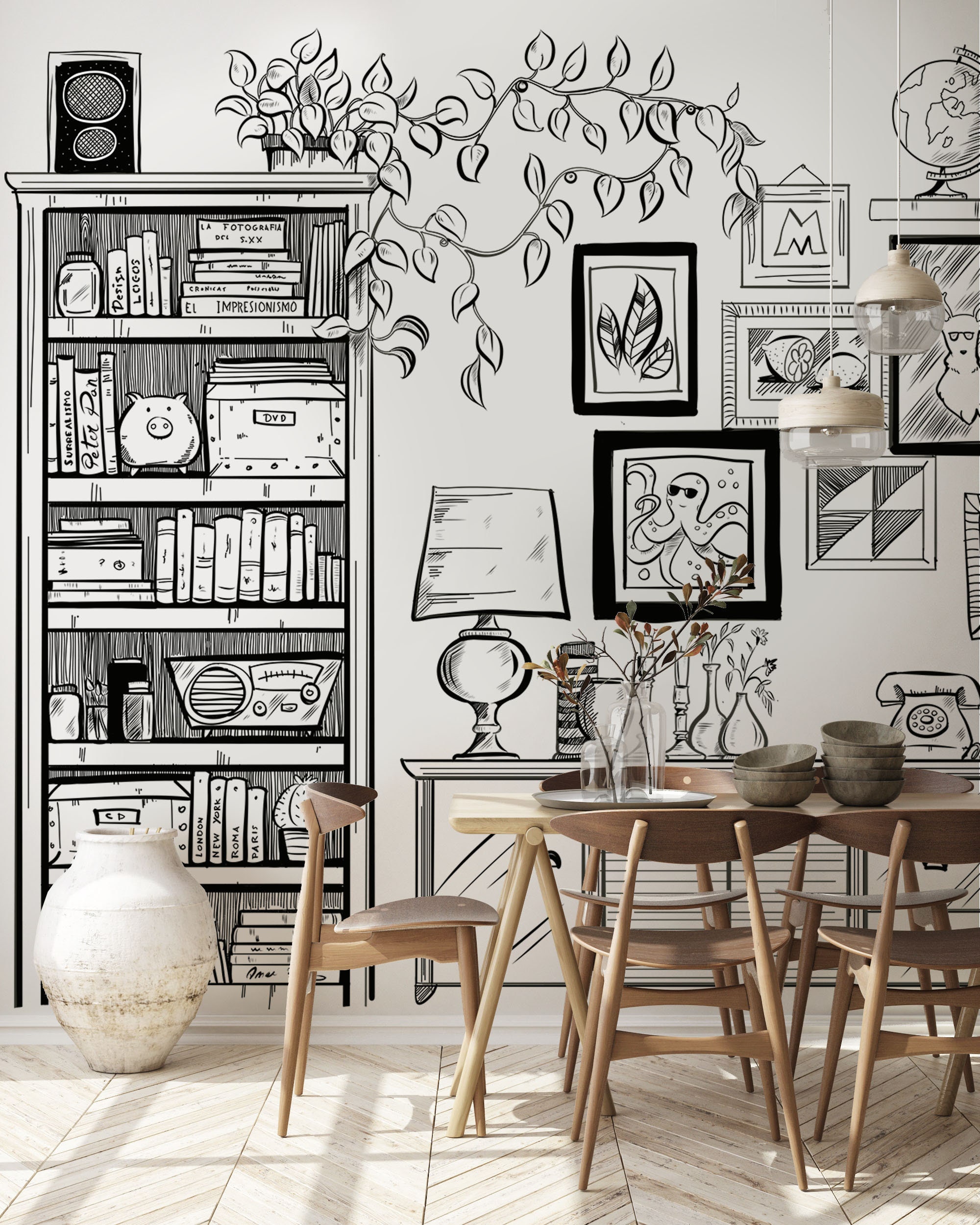 BLACK and WHITE MURAL Wallpaper Mural Black and White Etsy
