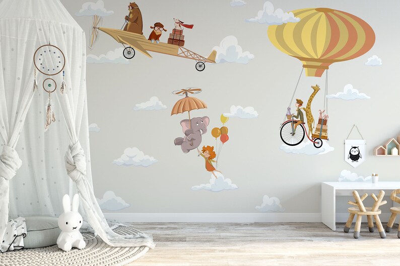 Kids Mural With Animals Yellow Wallpaper for Baby Room Etsy