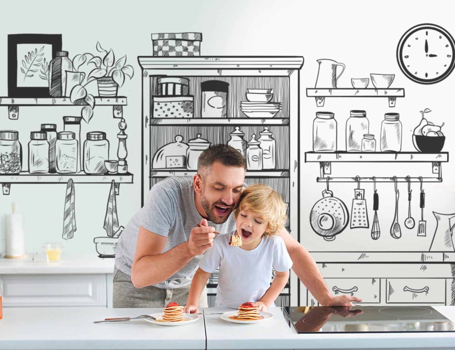 BLACK and WHITE MURAL, Wallpaper Mural, Black and White Wallpaper