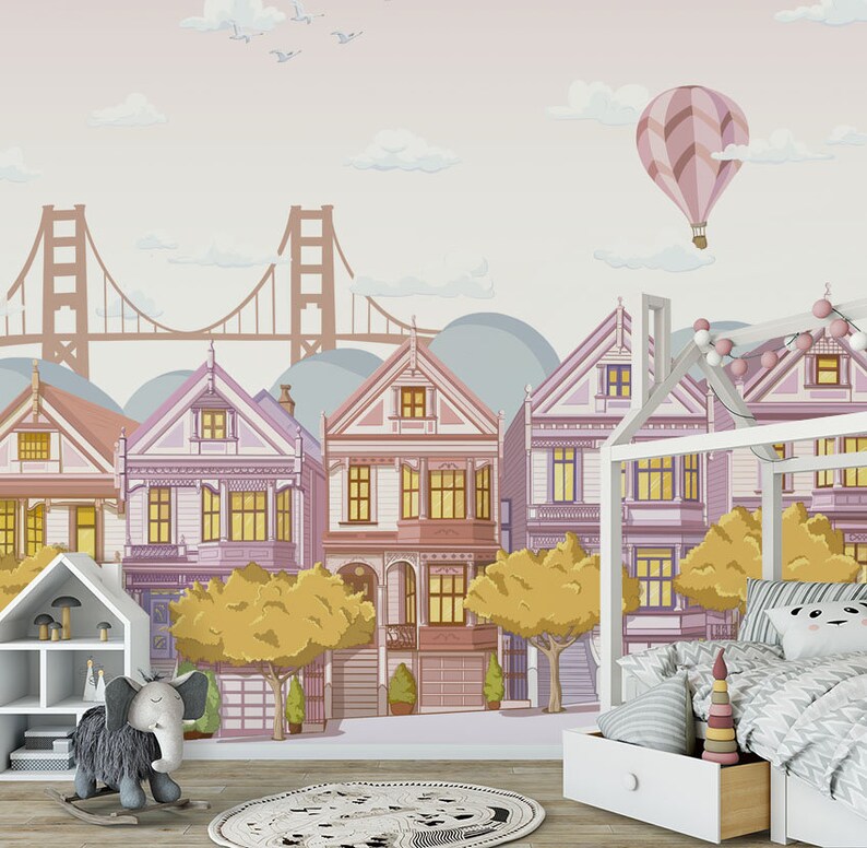 San Francisco Children Mural Nursery San Francisco Wallpaper Etsy
