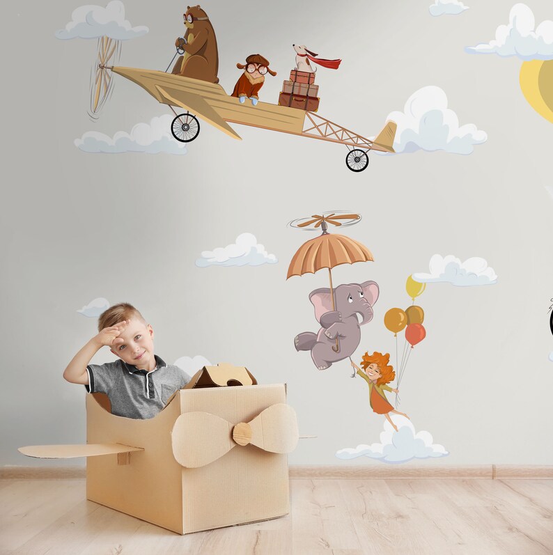 Kids Mural With Animals Yellow Wallpaper for Baby Room Etsy