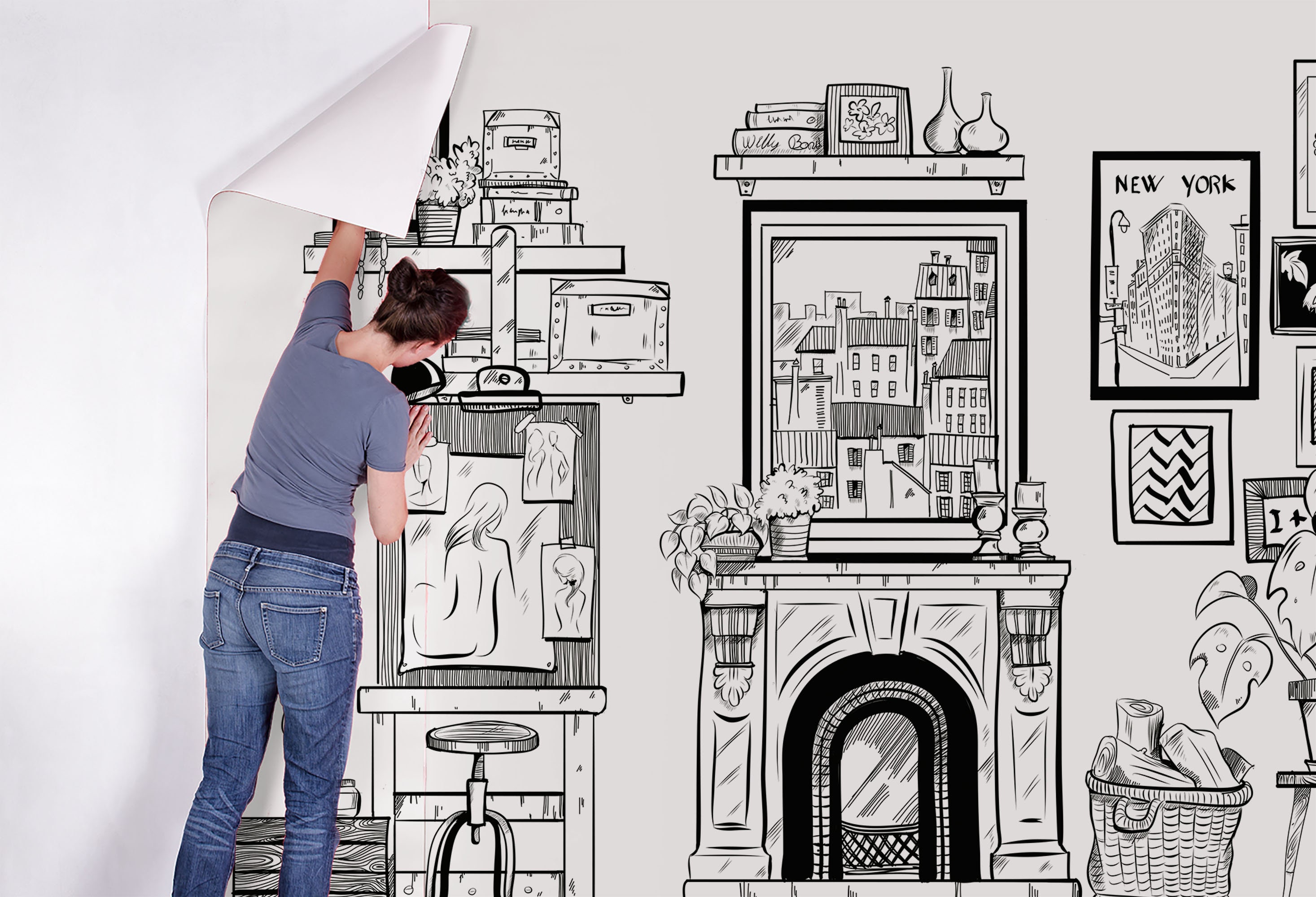 Mural Drawing Marker Wallpaper Drawing Felt Tip Black and Etsy