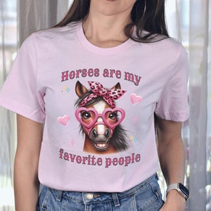 Cartoon Horse Tee, Horse Wearing Heart Sunglasses, Horses Are My Favorite People, Equestrian Gift, Animal Lover Shirt, Horseback