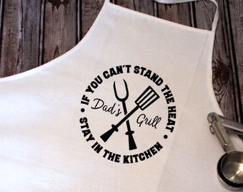 Funny Apron, Dad's Grill Apron, White Canvas Apron, Christmas Gift, Fun Chefs Gift, Fathers Day Gift, BBQ Lovers Gift, Grilling Gift