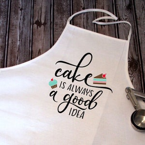 Cake Is Always A Good Idea White Canvas Apron. Funny Apron image 1