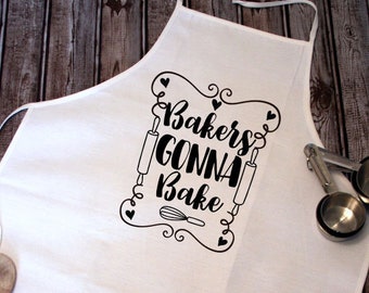 Bakers Gonna Bake, White Canvas Apron, Funny Apron, Mothers Day Gift, Fun Chefs Gift, Housewarming Gift, Bakers Gift, First House Cake Maker