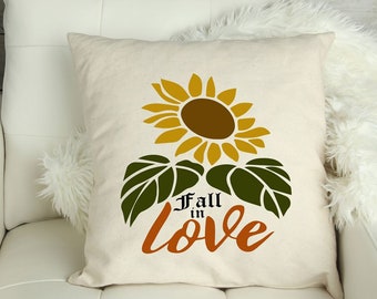 Fall Throw Pillow Cover, Fall In Love Pillow Cover, home decor, housewarming gift, sunflower, throw pillow, pillow cover, wedding gift