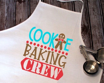 Cookie Baking Crew, White Canvas Apron, Funny Apron, Christmas Apron, Chefs Gift, Housewarming Gift, Funny Novelty Apro, Christmas Cookies