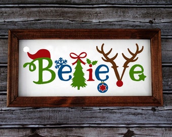 Believe Sign, Farmhouse wall art, Farmhouse decor, framed signage, bedroom signs, wedding gift, Thanksgiving decor, Christmas Decoration