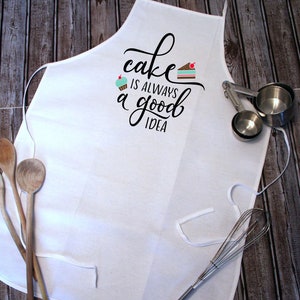 Cake Is Always A Good Idea White Canvas Apron. Funny Apron image 2
