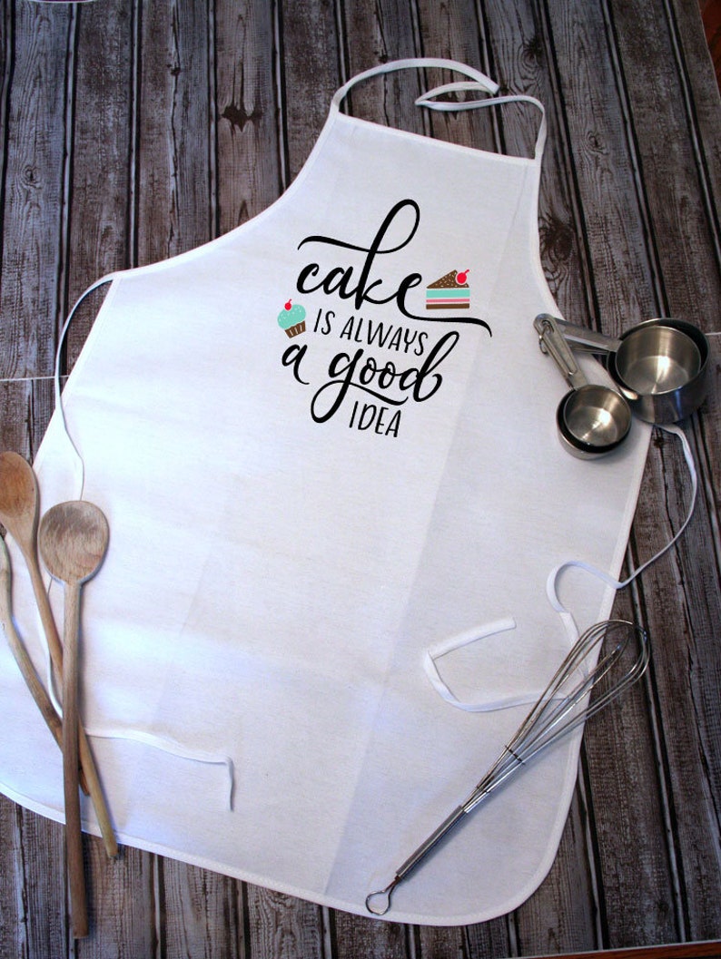 Cake Is Always A Good Idea White Canvas Apron. Funny Apron image 2