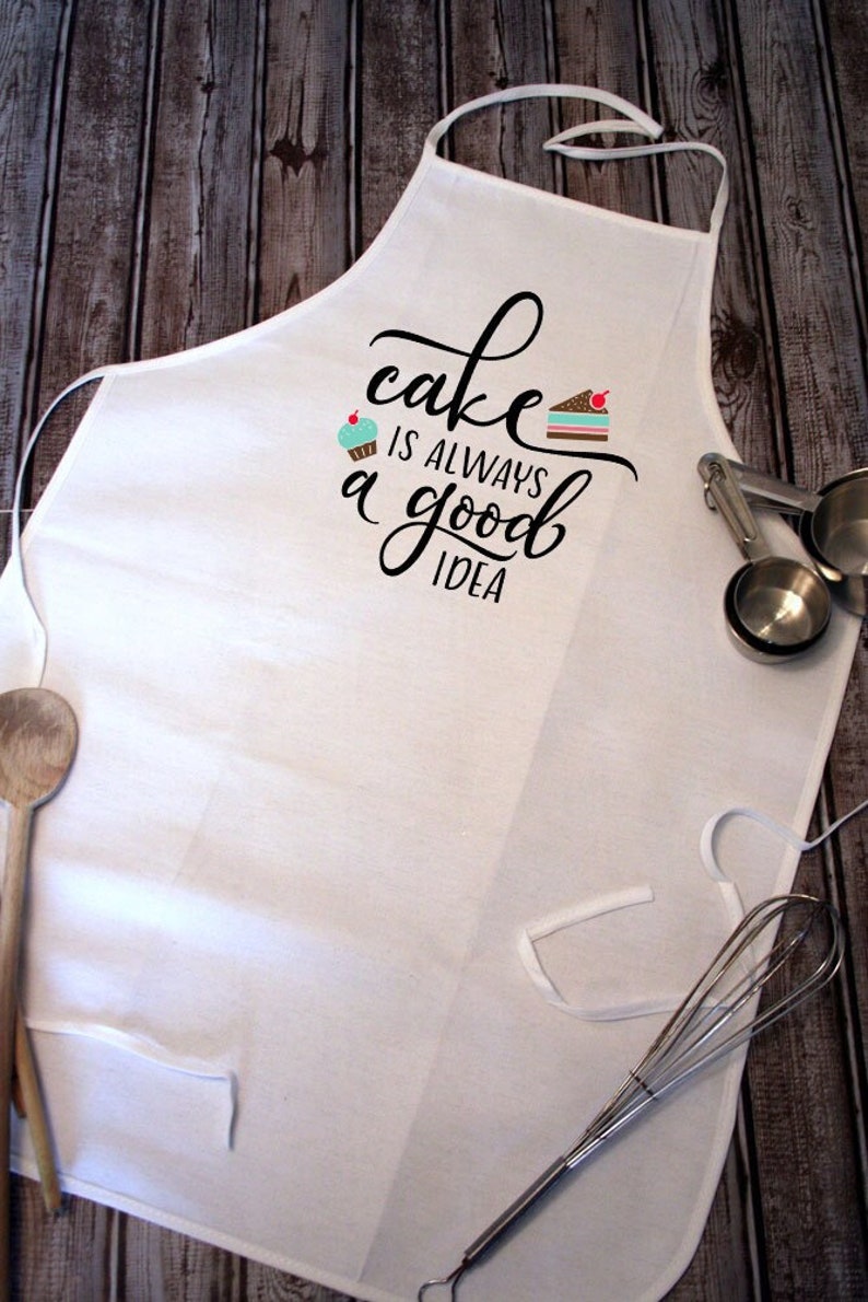 Cake Is Always A Good Idea White Canvas Apron. Funny Apron image 1