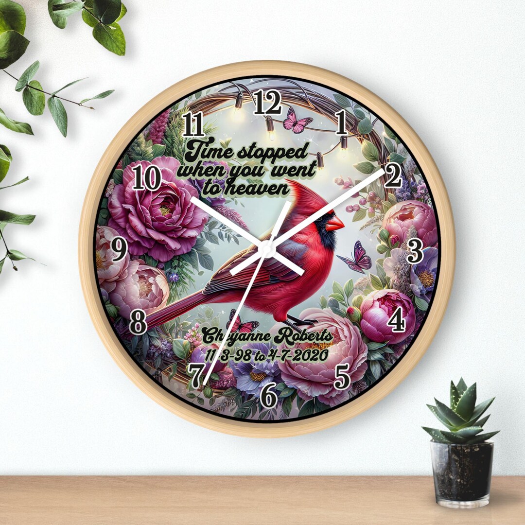 Cardinal Memorial Clock | Personalized Remembrance Wall Clock, Time ...