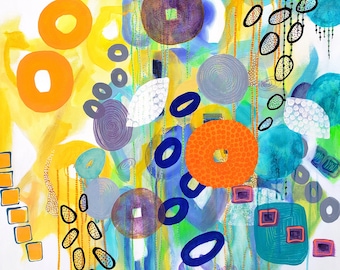 Abstract Art | Original | Acrylic | Painting Canvas | Medium | Modern | Colorful | Painting | Orange | Purple | Blue | Yellow | 30x30 inch