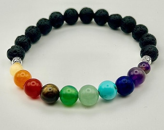 Chakra Gemstone Bracelet: Lava Beads, Essential Oil Diffuser, Boho Yoga Jewelry
