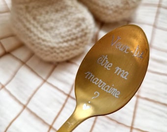 Small personalized spoon. Marriage. Request for witness, future godfather, godmother. Personalized gift idea. Engraved Spoon. Gift. Pregnancy