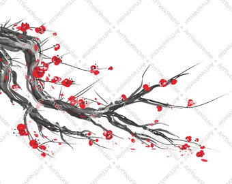 Realistic sakura branch / Cherry Blossom Digital Design Illustration / Spring Season / Art vector / Instant Download