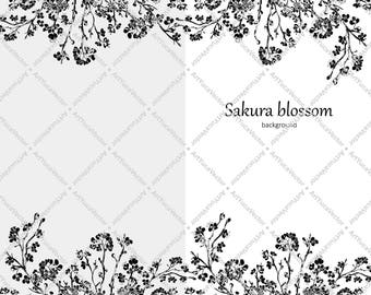 Silhouette sakura branch / Cherry Blossom Digital Design Illustration / Spring Season / Art vector / Instant Download