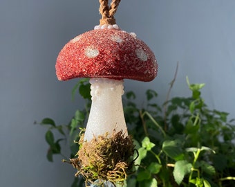 Suede, Acrylic & Glass - “Technicolor Toadstools” #2 Sun Catcher / Rearview Decor