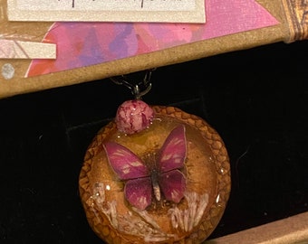 Exemplum Artificialis Acorn - Rhodochrosite - Luna Lepidoptera x Arcane Acorn Collection Necklace - Moth/Butterfly Pendant