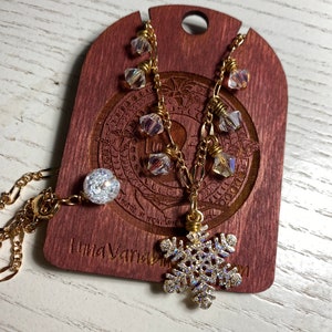 Crystal & Gold Sparkling Night Snowflake Dangle Pendant / Necklace image 2