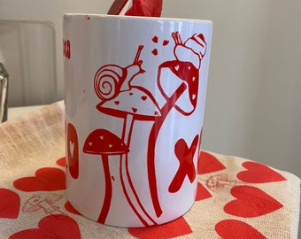 XOXO Snail Lovin’ #1 - Red Mushroom Heart Handmade Original Art Mug from Luna Variabilis, Co.