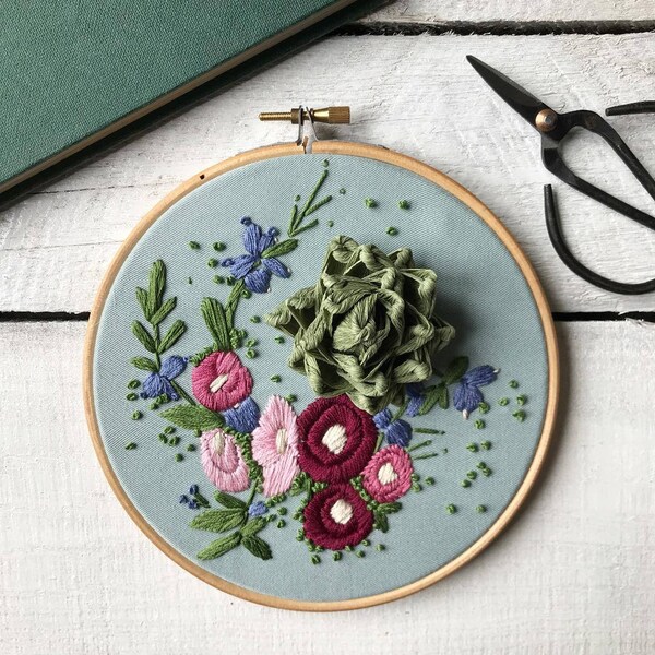 Botanical Embroidery, Hand Embroidered Hoop Art, Embroidery Wall Art, Wildflowers, Paper succulent Garden