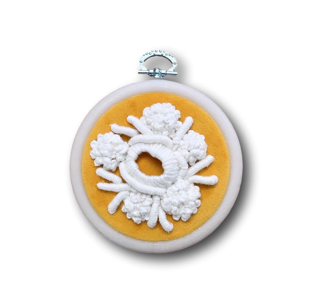 Emborded Shells Embroidered Coral and Silk Sea Shells on Yellow Velvet for a Coastal ...