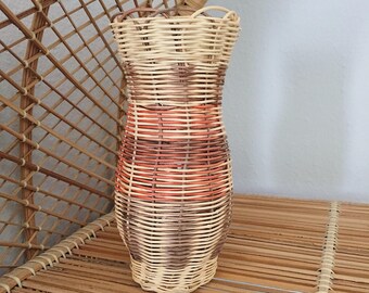 Wicker Wrapped Glass Carafe or Vase