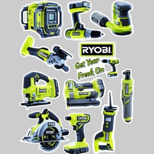 Custom Ryobi Decal Stickers Tools Drill saw fun toolbox decorate PICK YOUR TOOLS
