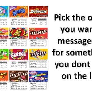 Candy VENDING MACHINE STICKERS Labels Decal - 2.5" x 2.5" with Nutrition
