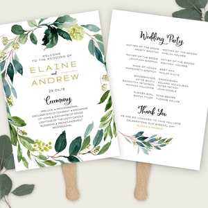 Greenery Wedding rustic Program Wedding ceremony program with eucalyptus greenery Rustic wedding fan Fan editable Template ETHG