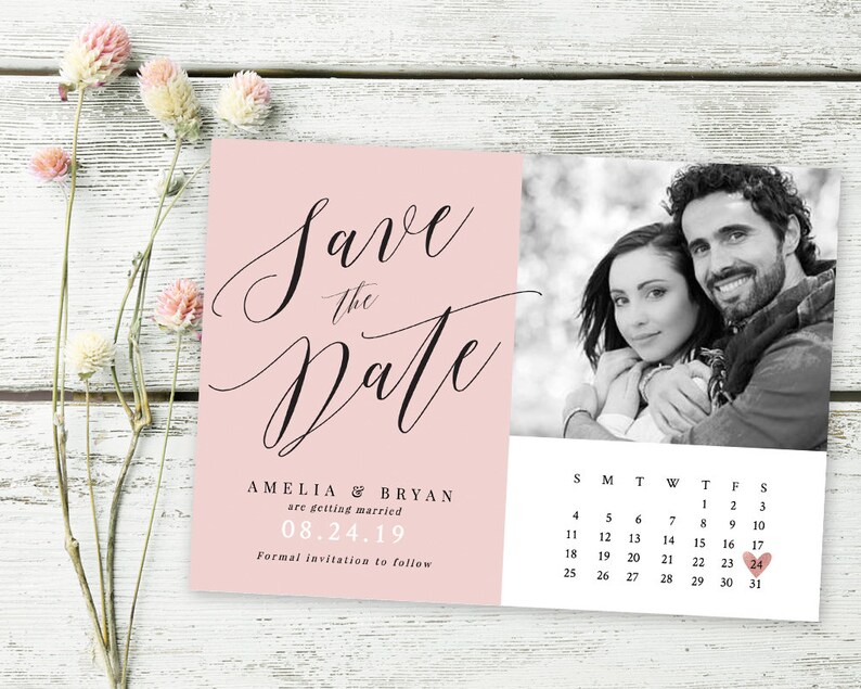 Templett Save the Date Template DIY Invitation Printable Save the Date Rustic Wedding Kraft Floral Blush Pink pdf INSTANT DOWNLOAD