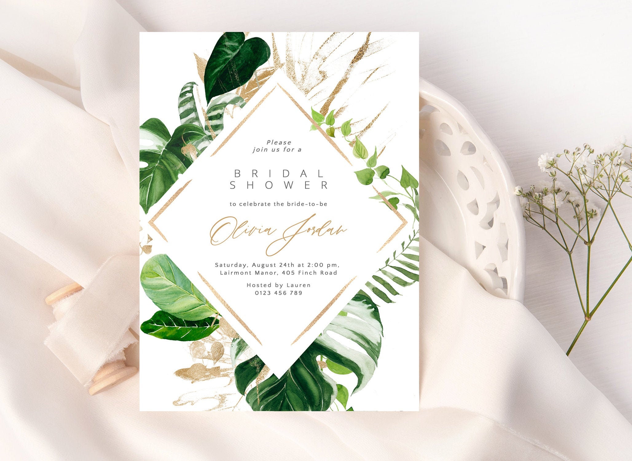 Bridal Shower Invitation Card Decorated With Wild Green - Etsy