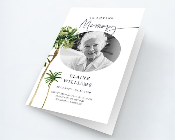 Funeral program template and Order of Service with flying birds Celebration of life Printable Editable Corjl In loving memory BWC