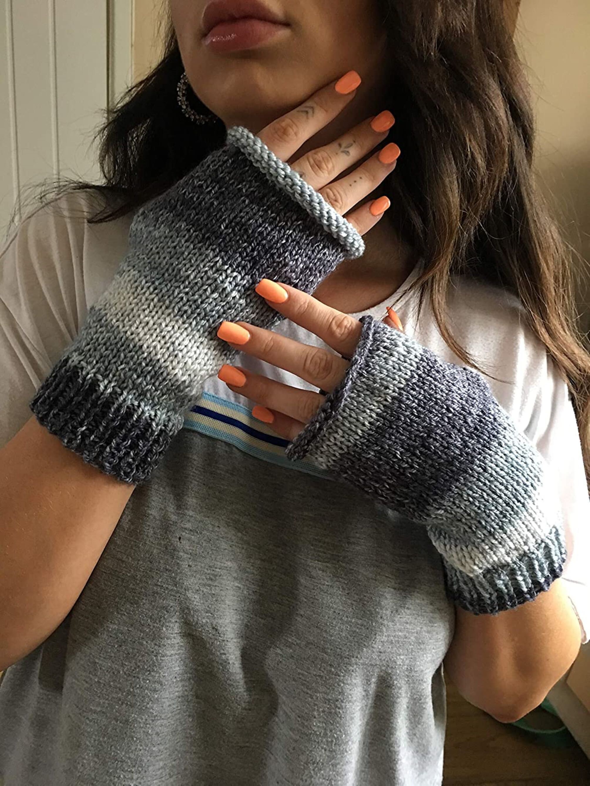 Fingerless Gloves /wrist Warmers UK Seller /blue Grey/ Women's Arm