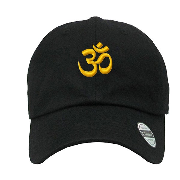 Om Ohm Aum Embroidered 3D Puff Design On Polo Style Dad Hat, Yoga, Hinduism, Omkar, Pranava, Symbol, Meditation, Chanting